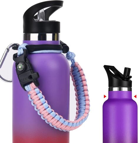 مقبض Wongeto متوافق مع زجاجة مياه بالفم القياسية من Hydro Flask - مقبض باراكورد مع حامل حلقة أمان لملحقات زجاجات المياه سعة 12 أونصة، 18 أونصة، 21 أونصة، 24 أونصة in Kuwait