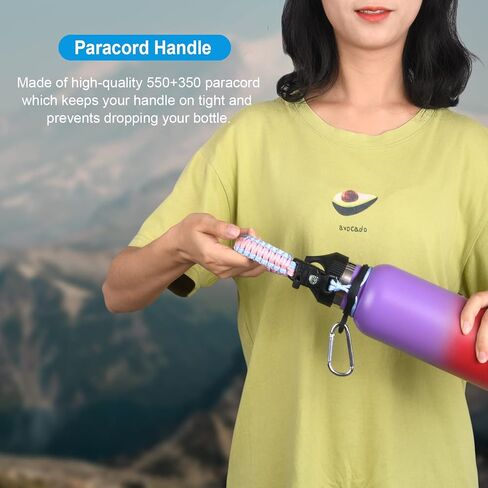 مقبض Wongeto متوافق مع زجاجة مياه بالفم القياسية من Hydro Flask - مقبض باراكورد مع حامل حلقة أمان لملحقات زجاجات المياه سعة 12 أونصة، 18 أونصة، 21 أونصة، 24 أونصة in Kuwait