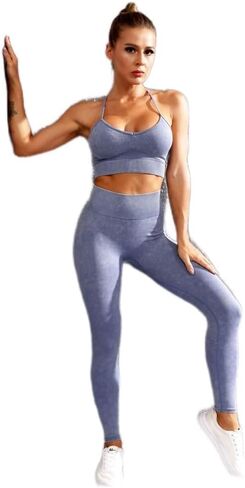 Workout Outfits for Women 2 Piece Seamless Crop Tank High Waist Yoga Leggings Sets in Saudi Arabia