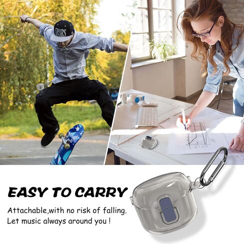 【قفل مضاد للسقوط】 متوافق مع غطاء حافظة JBL Tune Flex، غطاء صلب من البولي كربونات، غطاء حماية شفاف محمول من الخدش والصدمات لهاتف JBL Tune Flex مع سلسلة مفاتيح (رمادي شفاف) in Kuwait