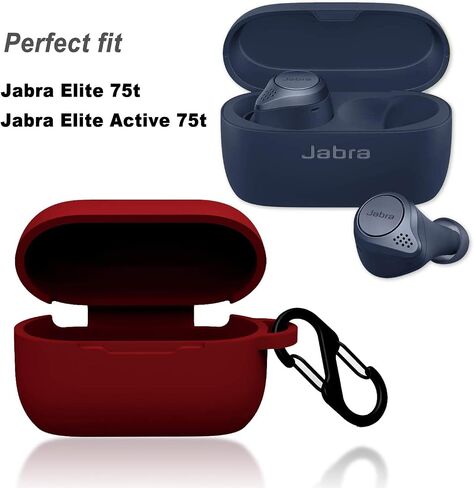 Silicone Case for Jabra Elite 75t & Jabra Elite Active 75t, Soft and Flexible, Scratch/Shock Resistant Cover with Carabiner for Jabra 75t Earbuds (Elite 75t, Black) in Saudi Arabia