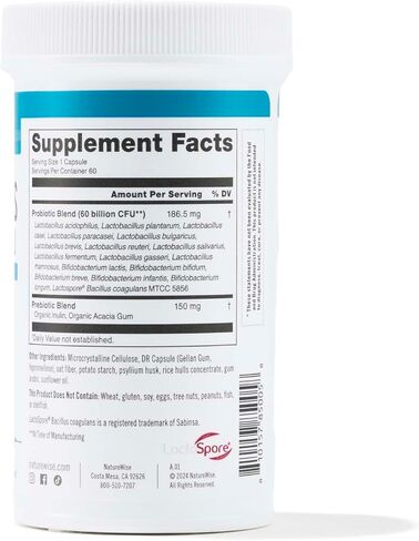 NatureWise Probiotics 60 مليار CFU - 17 سلالة + البريبايوتكس العضوي - بروبيوتيك لصحة المناعة والجهاز الهضمي والأمعاء للنساء والرجال - نباتي، خالي من الغلوتين، غير معدل وراثيًا - 60 كبسولة [كمية لمدة شهرين] in Kuwait