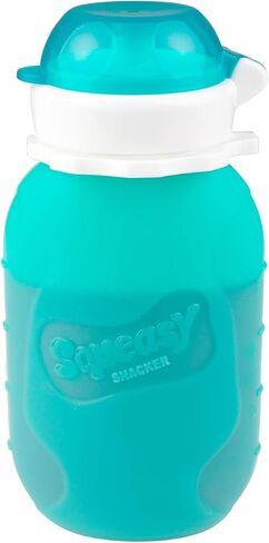 Aqua 3.5 oz Squeasy Snacker Spill Proof Silicone Reusable Food Pouch - for Both Soft Foods and Liquids - Water, Apple Sauce, Yogurt, Smoothies, Baby Food - Dishwasher Safe in Saudi Arabia