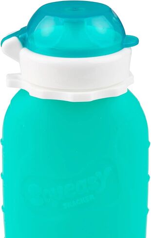 Aqua 3.5 oz Squeasy Snacker Spill Proof Silicone Reusable Food Pouch - for Both Soft Foods and Liquids - Water, Apple Sauce, Yogurt, Smoothies, Baby Food - Dishwasher Safe in Saudi Arabia