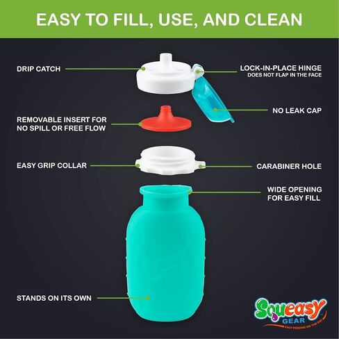 Aqua 3.5 oz Squeasy Snacker Spill Proof Silicone Reusable Food Pouch - for Both Soft Foods and Liquids - Water, Apple Sauce, Yogurt, Smoothies, Baby Food - Dishwasher Safe in Saudi Arabia
