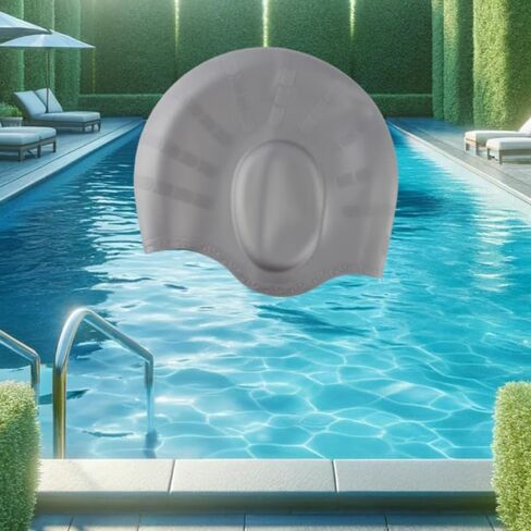 Unisex Swim Caps with 3D Ear Protection, Durable Flexible Silicone Swimming Hats, HydroShield Pro Silicone Swim Cap - Enhanced Ear Protection, Universal Fit for Men & Women (Grey) in Saudi Arabia