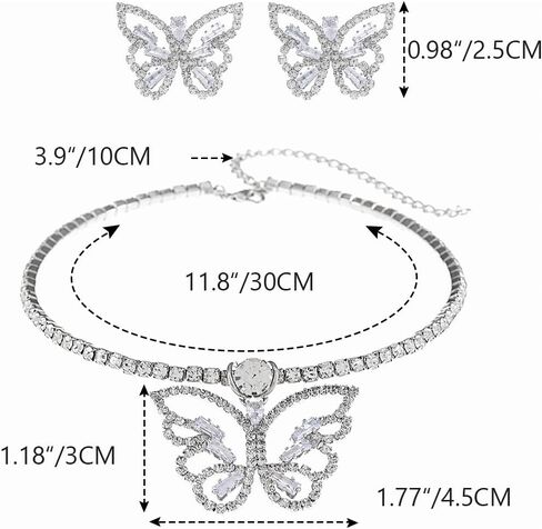 مجموعة مجوهرات الزفاف من حجر الراين على شكل فراشة من JEAIRTS مجموعة مجوهرات فضية لامعة من الكريستال وقلادة وأقراط للحفلات الراقصة للنساء in Kuwait