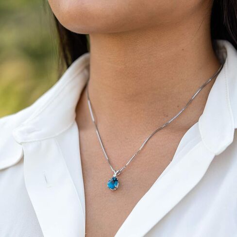 PEORA 14K White Gold London Blue Topaz Pendant and matching Earrings - Oval Shaped London Blue Topaz Diamond Pendant 3 Carats + Oval Shaped London Blue Topaz Stud Earrings 2 Carats in Kuwait