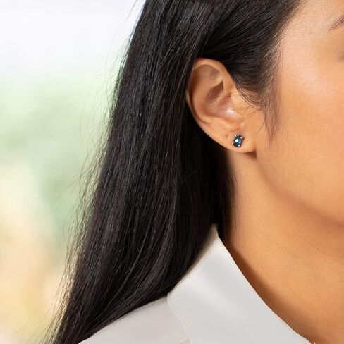 PEORA 14K White Gold London Blue Topaz Pendant and matching Earrings - Oval Shaped London Blue Topaz Diamond Pendant 3 Carats + Oval Shaped London Blue Topaz Stud Earrings 2 Carats in Kuwait