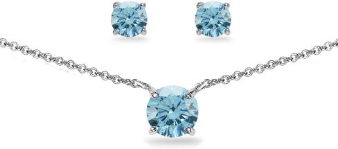 B. BRILLIANT Sterling Silver Round Solitaire Colored Crystal Stud Earrings & Short Necklace Jewelry Set for Women Girls in Saudi Arabia