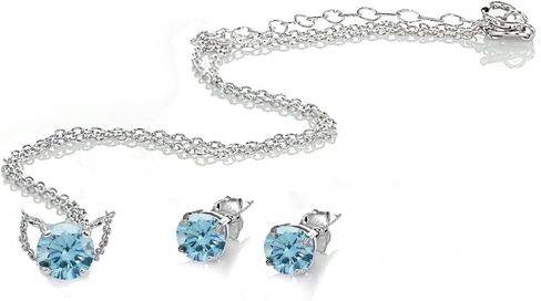 B. BRILLIANT Sterling Silver Round Solitaire Colored Crystal Stud Earrings & Short Necklace Jewelry Set for Women Girls in Saudi Arabia