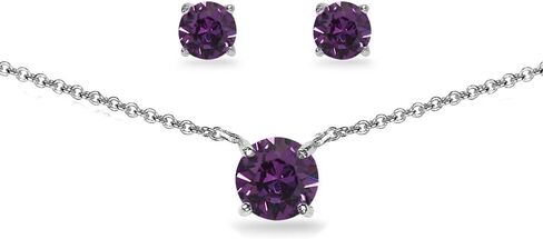 B. BRILLIANT Sterling Silver Round Solitaire Colored Crystal Stud Earrings & Short Necklace Jewelry Set for Women Girls in Saudi Arabia