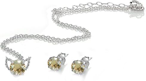B. BRILLIANT Sterling Silver Round Solitaire Colored Crystal Stud Earrings & Short Necklace Jewelry Set for Women Girls in Saudi Arabia