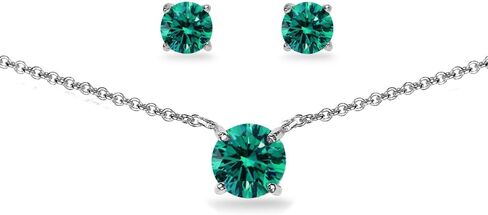 B. BRILLIANT Sterling Silver Round Solitaire Colored Crystal Stud Earrings & Short Necklace Jewelry Set for Women Girls in Saudi Arabia