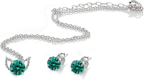 B. BRILLIANT Sterling Silver Round Solitaire Colored Crystal Stud Earrings & Short Necklace Jewelry Set for Women Girls in Saudi Arabia