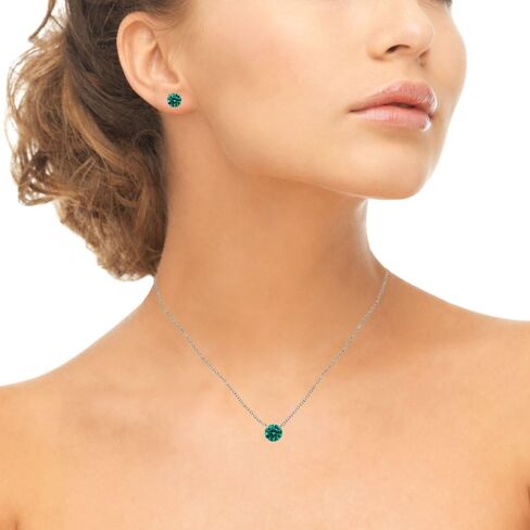 B. BRILLIANT Sterling Silver Round Solitaire Colored Crystal Stud Earrings & Short Necklace Jewelry Set for Women Girls in Saudi Arabia