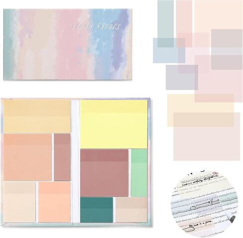 Transparent Sticky Notes,500pcs,6 Sizes Clear Sticky Notes Pads with 10 Colors,Waterproof Self-Stick Sticky Notes,Tabs Set for Annotation Books,Page Markers,Index Bible Accessories,School Study,Office in Saudi Arabia