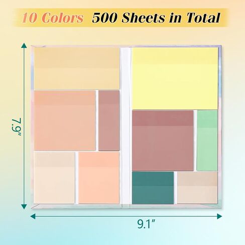 Transparent Sticky Notes,500pcs,6 Sizes Clear Sticky Notes Pads with 10 Colors,Waterproof Self-Stick Sticky Notes,Tabs Set for Annotation Books,Page Markers,Index Bible Accessories,School Study,Office in Saudi Arabia