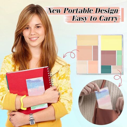 Transparent Sticky Notes,500pcs,6 Sizes Clear Sticky Notes Pads with 10 Colors,Waterproof Self-Stick Sticky Notes,Tabs Set for Annotation Books,Page Markers,Index Bible Accessories,School Study,Office in Saudi Arabia