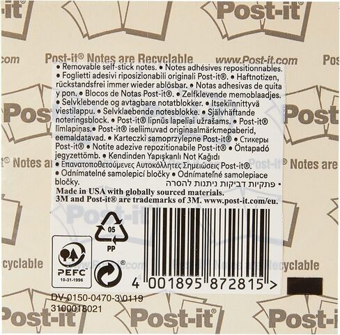 Post-it Sticky Notes Cube Pastel Colors Collection, Pack of 1 Pad, of 450 Sheets, 76 mm x 76 mm, Pink, White, Orange Colors - Self-stick Notes For Note Taking, To Do Lists & Reminders in Saudi Arabia