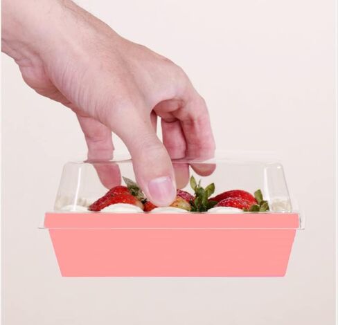 XIAOHONG 50 Pack Charcuterie Boxes with Clear Lids, 5 Inches Pink Square Disposable To-Go Bakery Boxes with Windows, Dessert Boxes for Bakery, Macaron, Cookies, Mini Cakes and Strawberries in Kuwait
