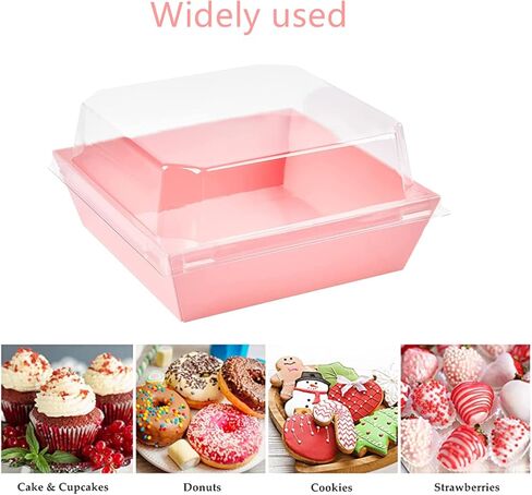 XIAOHONG 50 Pack Charcuterie Boxes with Clear Lids, 5 Inches Pink Square Disposable To-Go Bakery Boxes with Windows, Dessert Boxes for Bakery, Macaron, Cookies, Mini Cakes and Strawberries in Kuwait