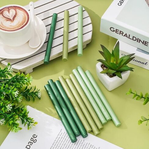 Whaline 12Pcs Sage Green Wax Seal Sticks Gradient Green Color Glue Gun Sealing Wax Sticks Envelop Sealing Wax for Wedding Invitations Cards Envelopes Gift in Saudi Arabia