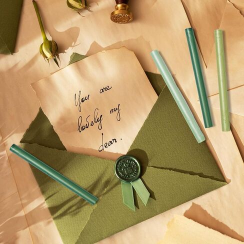 Whaline 12Pcs Sage Green Wax Seal Sticks Gradient Green Color Glue Gun Sealing Wax Sticks Envelop Sealing Wax for Wedding Invitations Cards Envelopes Gift in Saudi Arabia