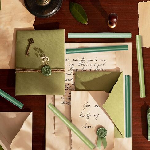 Whaline 12Pcs Sage Green Wax Seal Sticks Gradient Green Color Glue Gun Sealing Wax Sticks Envelop Sealing Wax for Wedding Invitations Cards Envelopes Gift in Saudi Arabia
