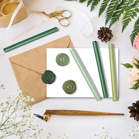 Whaline 12Pcs Sage Green Wax Seal Sticks Gradient Green Color Glue Gun Sealing Wax Sticks Envelop Sealing Wax for Wedding Invitations Cards Envelopes Gift in Saudi Arabia