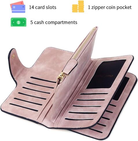 Pearl Angeli Womens Wallet PU Leather RFID Blocking Large Capacity Credit Card Holder for Women Zipper Coin Purse in Saudi Arabia
