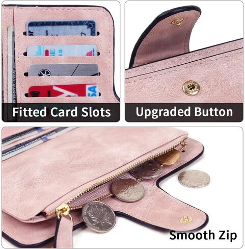 Pearl Angeli Womens Wallet PU Leather RFID Blocking Large Capacity Credit Card Holder for Women Zipper Coin Purse in Saudi Arabia