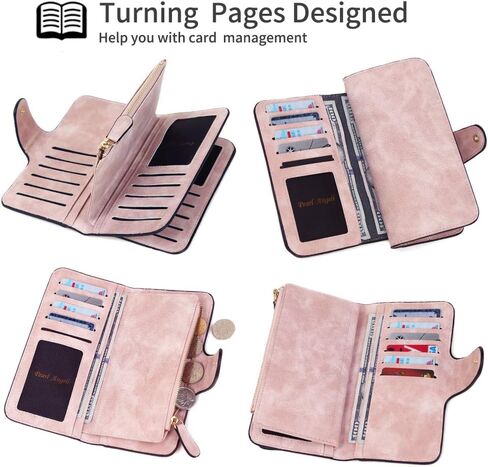 Pearl Angeli Womens Wallet PU Leather RFID Blocking Large Capacity Credit Card Holder for Women Zipper Coin Purse in Saudi Arabia