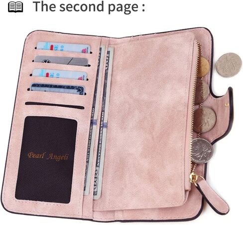 Pearl Angeli Womens Wallet PU Leather RFID Blocking Large Capacity Credit Card Holder for Women Zipper Coin Purse in Saudi Arabia