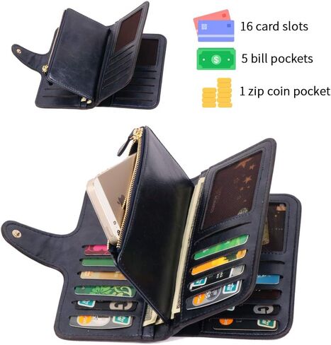 Pearl Angeli Womens Wallet PU Leather RFID Blocking Large Capacity Credit Card Holder for Women Zipper Coin Purse in Saudi Arabia
