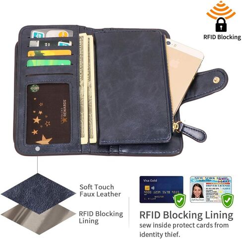 Pearl Angeli Womens Wallet PU Leather RFID Blocking Large Capacity Credit Card Holder for Women Zipper Coin Purse in Saudi Arabia