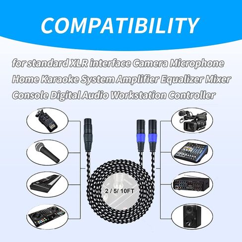 كابل مقسم XLR - كابل أنثى إلى 2 ذكر XLR Y - محول مقسم ميكروفون بطول 10 أقدام للميكروفون وسماعة الرأس in Saudi Arabia