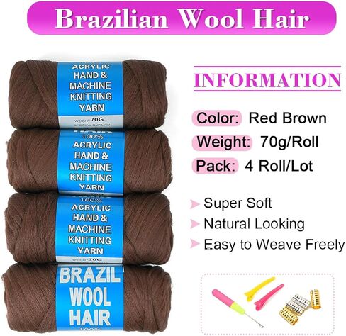 100% Brazilian Wool Hair Acrylic Yarn For African Hair Jumbo Braids/Senegalese Twist/Faux Locs/Wraps/Dreadlocks (1Roll, Natural Black) in Saudi Arabia