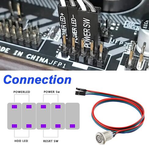 كابل زر معدني مضيف لمفتاح الهيكل 12 مم، مفتاح مضيف الكمبيوتر، حافظة الكمبيوتر الشخصي LED زر الطاقة ATX مزود سلك تمديد تشغيل/إيقاف لمفتاح الكمبيوتر DIY، مع مقسم 1 إلى 2 (أخضر) in Kuwait