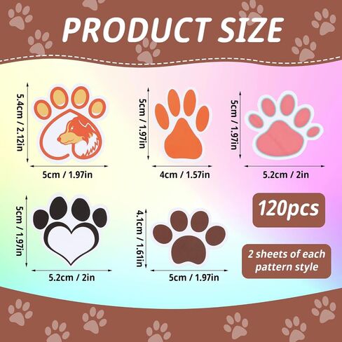 120pcs Paw Print Stickers, Colorful Paw Decals Water Bottle Dog Paw Print Stickers Waterproof Animal Cute Cartoon Paw Stickers for Skateboard Luggage Laptop Phone Kids Adults (Style 1) in Saudi Arabia