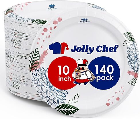 أطباق ورقية من JOLLY CHEF عدد 140، مقاومة للنقع، مقاومة للقطع، مطبوعة على شكل زهرة شديدة التحمل، مقاس 25.4 سم، للاستخدام اليومي in Saudi Arabia