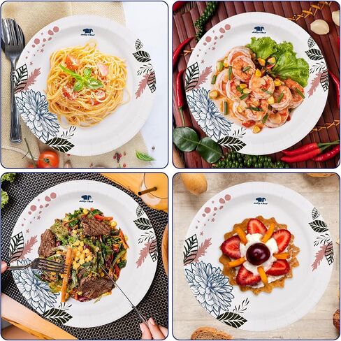 أطباق ورقية من JOLLY CHEF عدد 140، مقاومة للنقع، مقاومة للقطع، مطبوعة على شكل زهرة شديدة التحمل، مقاس 25.4 سم، للاستخدام اليومي in Saudi Arabia