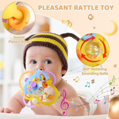 Baby Rattle Ball Teething Toys for 0 3 6 9 12 18 Months Boys Girls, Brown | Silicone Montessori Teethers with Rattle Ball for Newborn Infant, Sensory Delopmental Gift in Saudi Arabia