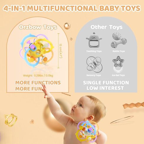 Baby Rattle Ball Teething Toys for 0 3 6 9 12 18 Months Boys Girls, Brown | Silicone Montessori Teethers with Rattle Ball for Newborn Infant, Sensory Delopmental Gift in Saudi Arabia