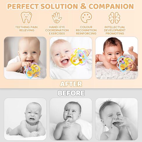 Baby Rattle Ball Teething Toys for 0 3 6 9 12 18 Months Boys Girls, Brown | Silicone Montessori Teethers with Rattle Ball for Newborn Infant, Sensory Delopmental Gift in Saudi Arabia