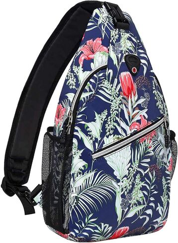 MOSISO Sling Backpack,Travel Hiking Daypack Pattern Rope Crossbody Shoulder Bag, Navy Blue Base Tulip in Saudi Arabia