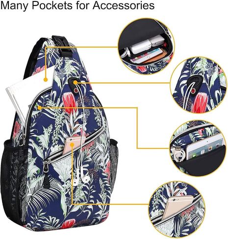 MOSISO Sling Backpack,Travel Hiking Daypack Pattern Rope Crossbody Shoulder Bag, Navy Blue Base Tulip in Saudi Arabia