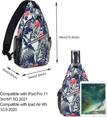 MOSISO Sling Backpack,Travel Hiking Daypack Pattern Rope Crossbody Shoulder Bag, Navy Blue Base Tulip in Saudi Arabia
