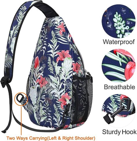 MOSISO Sling Backpack,Travel Hiking Daypack Pattern Rope Crossbody Shoulder Bag, Navy Blue Base Tulip in Saudi Arabia