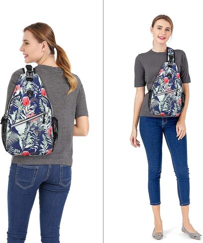 MOSISO Sling Backpack,Travel Hiking Daypack Pattern Rope Crossbody Shoulder Bag, Navy Blue Base Tulip in Saudi Arabia